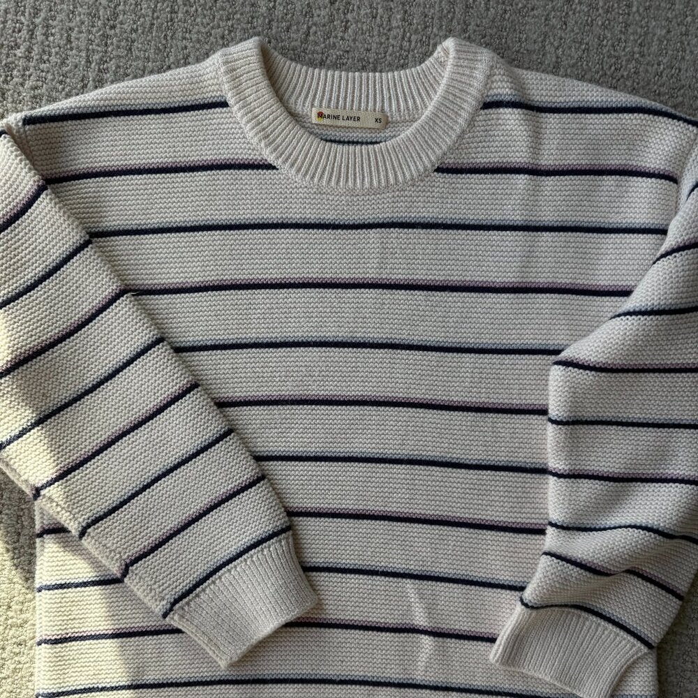 Marine Layer Striped Crew Neck Sweater - Cream and Black